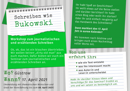 Nun online: „Schreiben wie Charles Bukowski“ Workshop zum journalistischen und erzählenden Schreiben